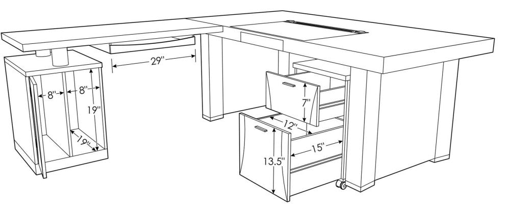 Pierce Black Oak Desk With Storage, Right