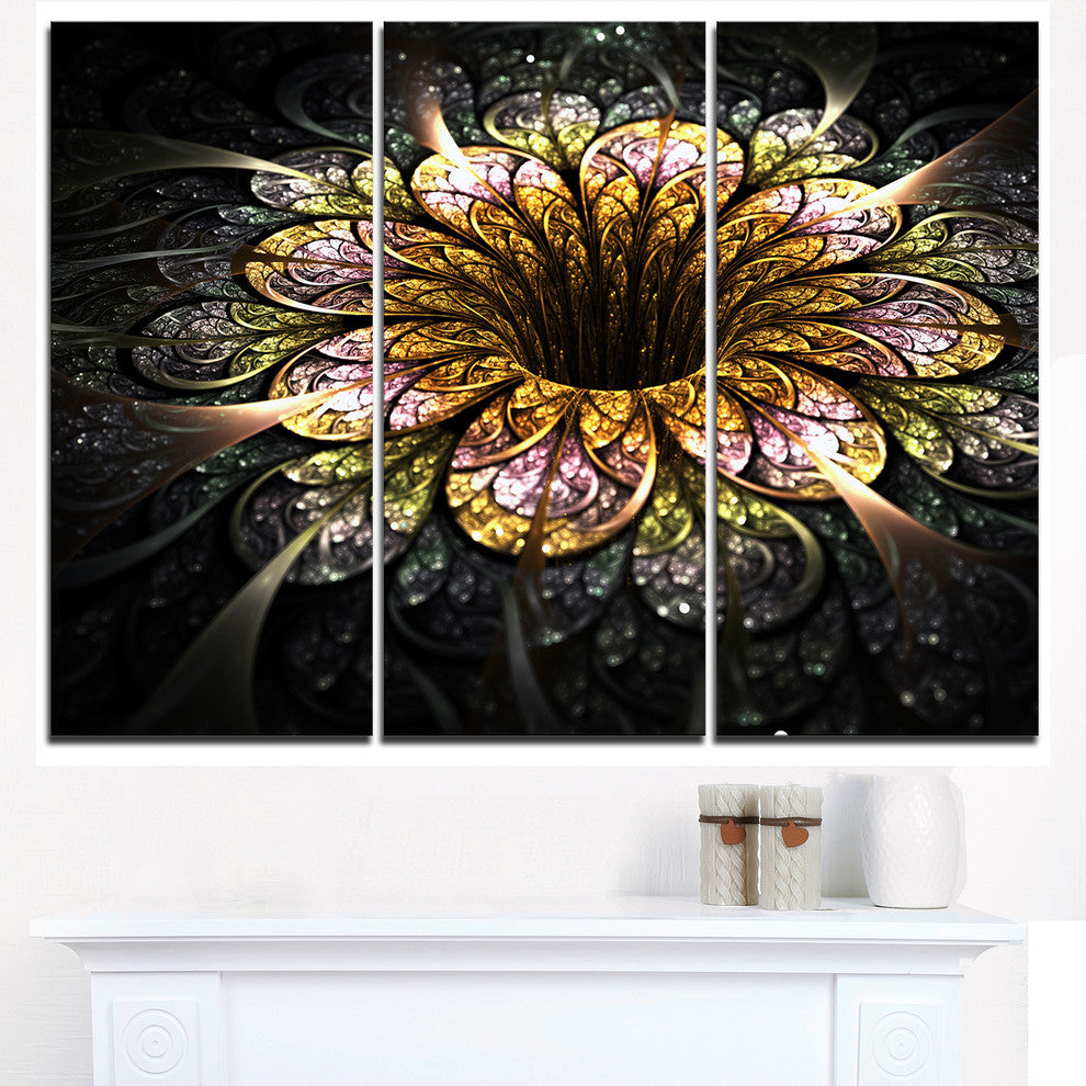 "Dark Golden Fractal Flower Digital" Metal Wall Art, 3 Panels, 36"x28"