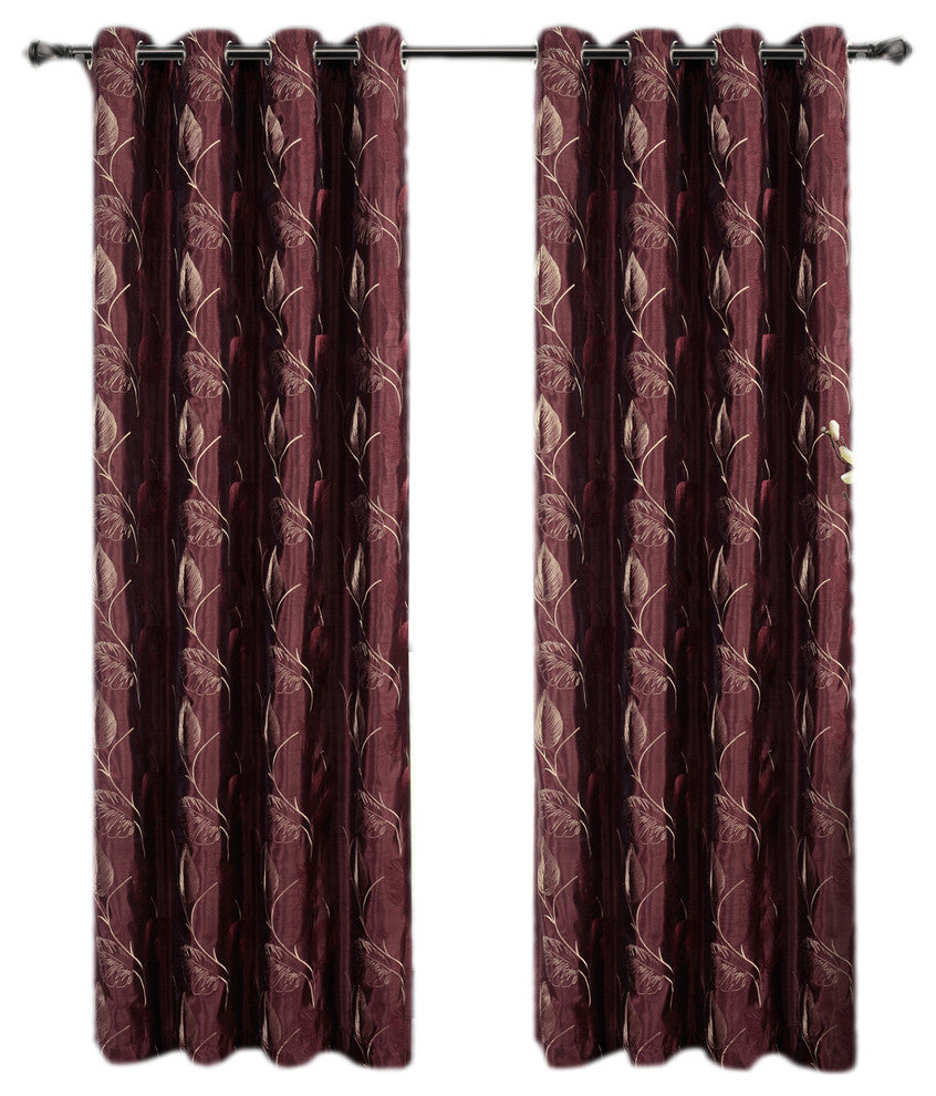 Olivia 2PC Grommet Embroidered Lined Panels, Burgundy, 104"x84"