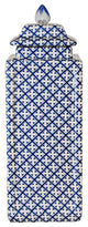 Blue and White Square Porcelain Temple Jar Geometric Design 11"