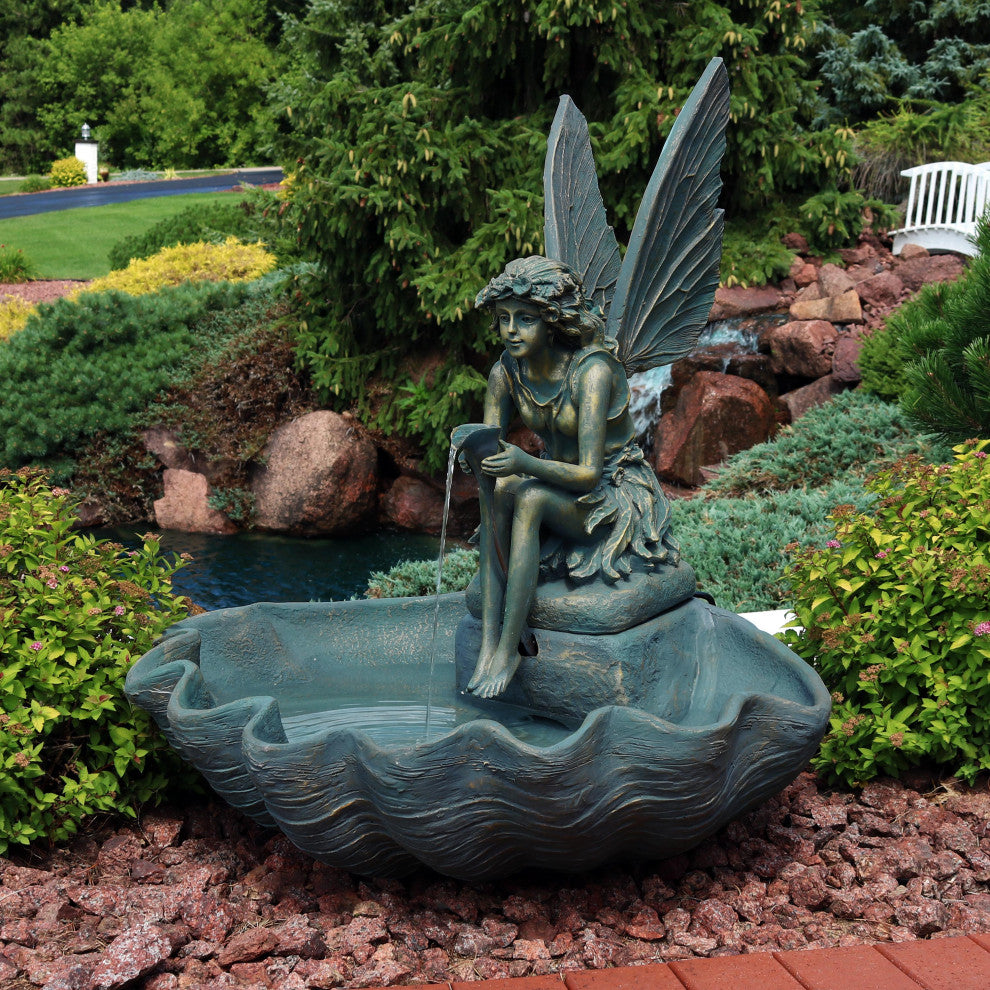 Sunnydaze Fairy Shell Outdoor Garden Water Fountain, Corded Electric, 30"