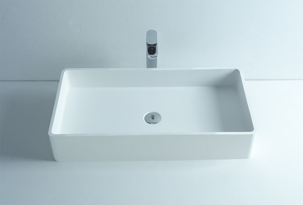 ADM Large Rectangular Stone Resin Countertop Sink, White, 32", Matte White