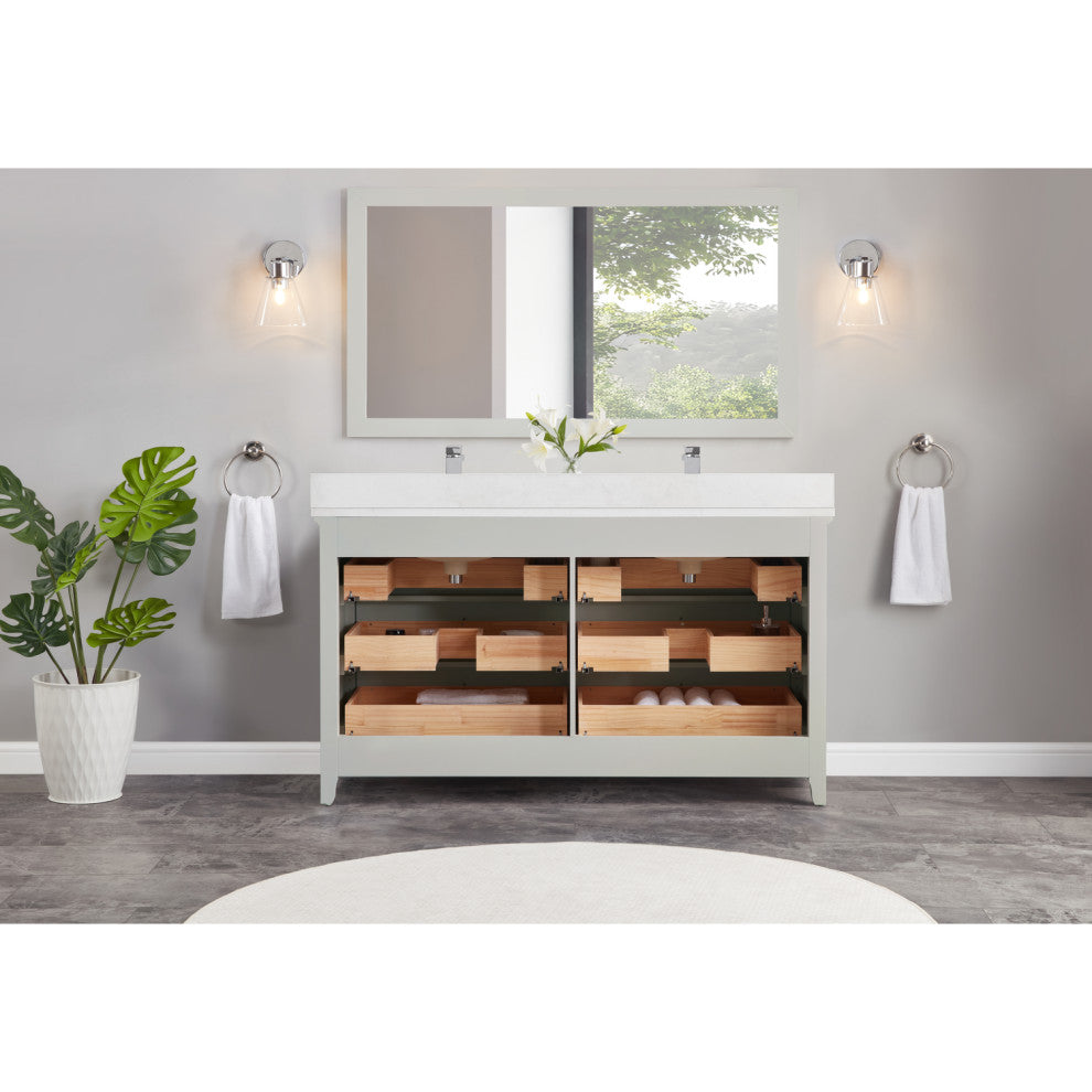 Vanity With Mirror, Sconce and Faucet Included, Silver Strand, 60"