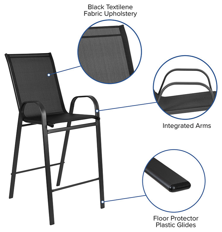 5 Piece Outdoor Glass Bar Patio Table Set with 4 Barstools