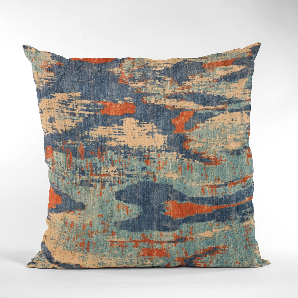 Plutus Blue Hidden Velvet Damask Luxury Throw Pillow, 22"x22"