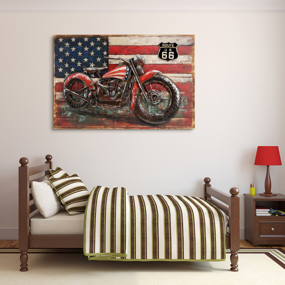 Motorcycle Wall Art Mixed Media Iron Hand Painted Dimensional Wall Sculpture