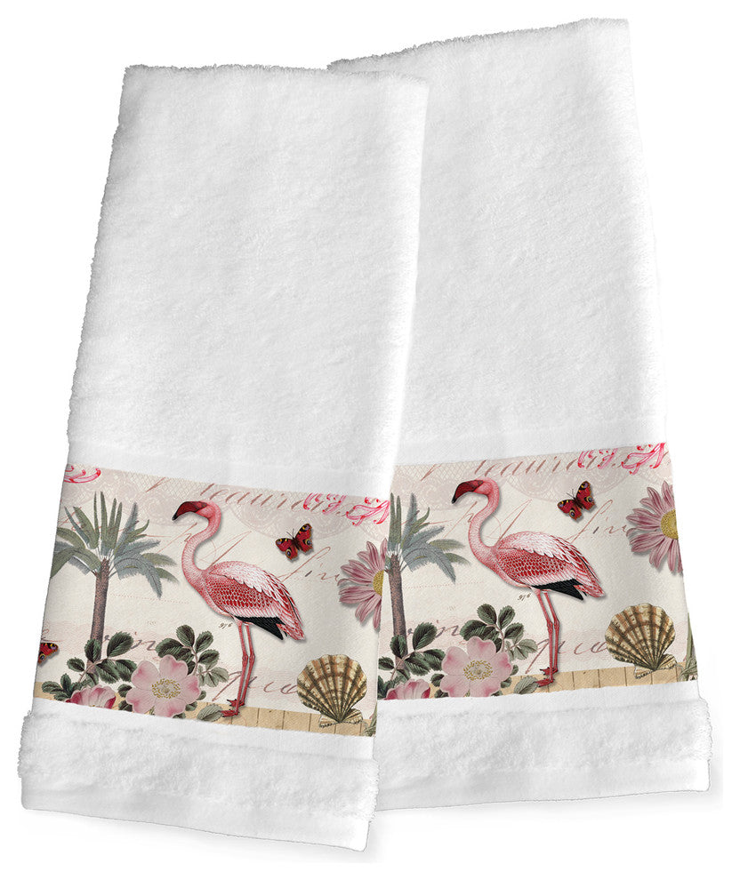 Laural Home Botanical Flamingo Hand Towels, Set of 2
