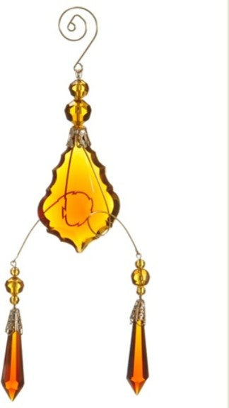Faceted Beaded Pendant Scrolling Christmas Ornament, Amber Gold, 9"