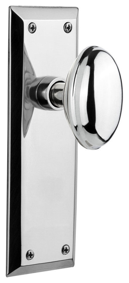 NY Plate Privacy Homestead Door Knob, Bright Chrome