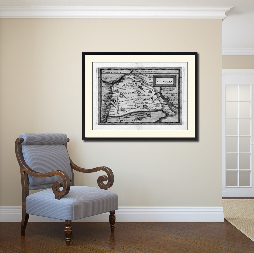 Tucuman Argentina Buenos Aires Vintage B&W Map Canvas Print, 28"x37"