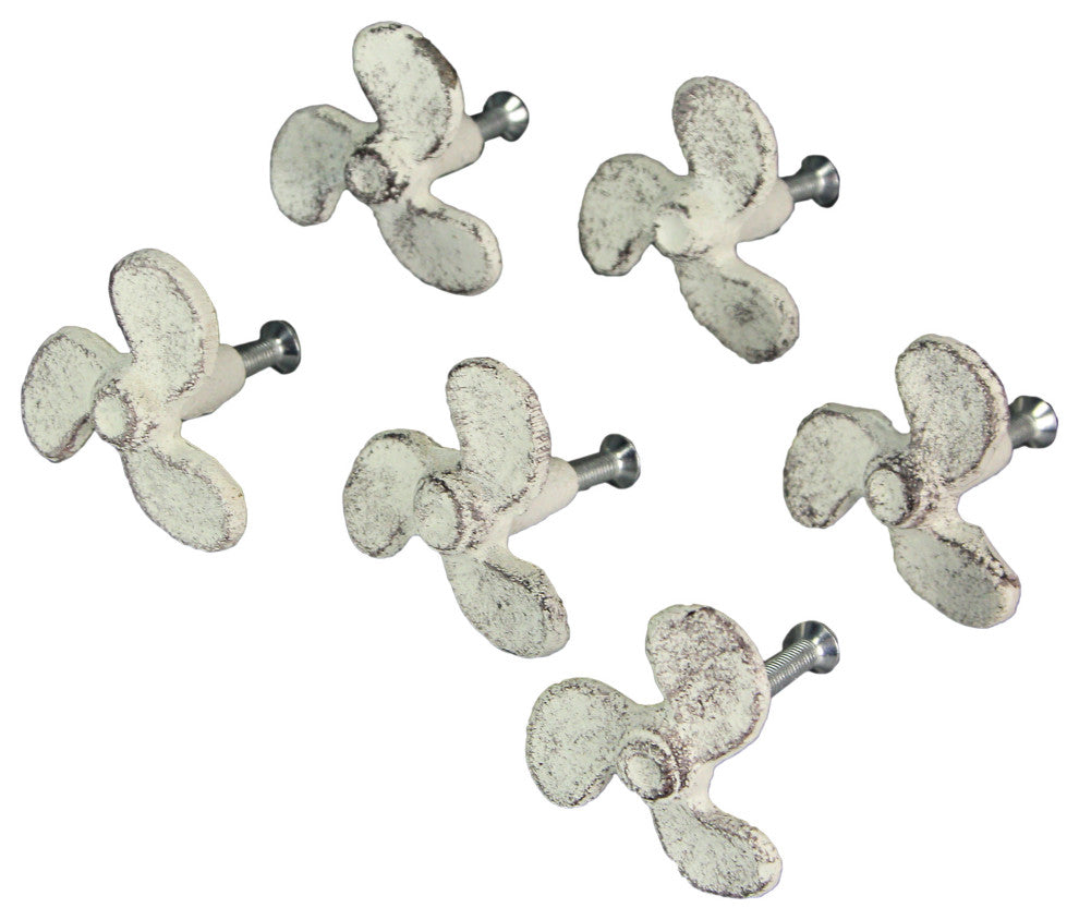 Set of 6 White Cast Iron Boat Propeller Cabinet Knob Nautical Drawer Pull Decor