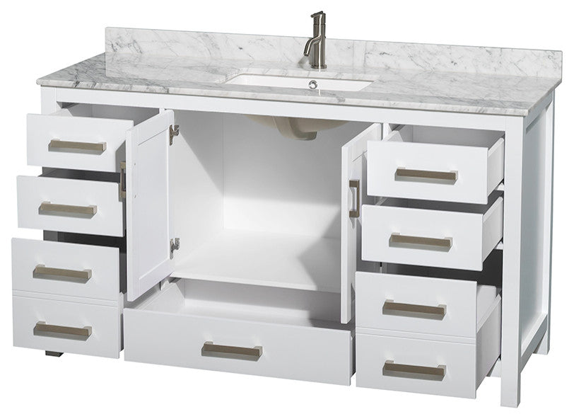 Wyndham WCS141460SWHCMUNSMXX White Single Bath Vanity with Carrera Marble