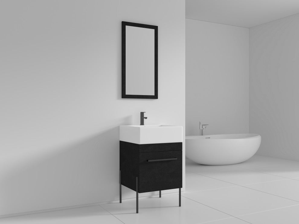 Fine Fixtures Modern Vanity Set, Black Marble, 20", Black Hardware