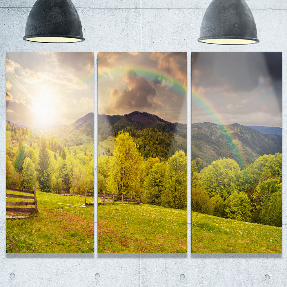 "Fence on Hillside Meadow Panorama" Metal Wall Art, 3 Panels, 36"x28"
