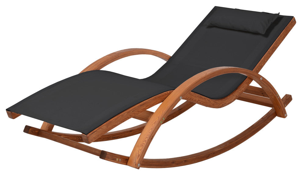 Outdoor Cedar Wood Patio Lounge Chair, Textilene Fabric, Black