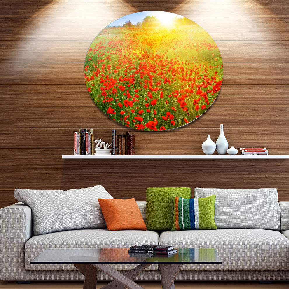 Beautiful Sunshine Over Poppy Fields, Floral Wall Round Wall Art, 23"