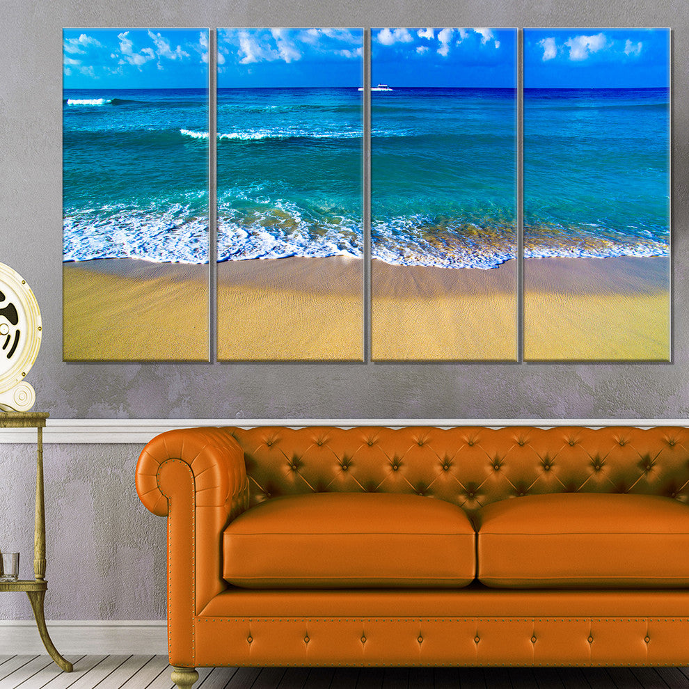 "Floating Blue Waves Beach" Seashore Canvas Print, 4 Panels, 48"x28"