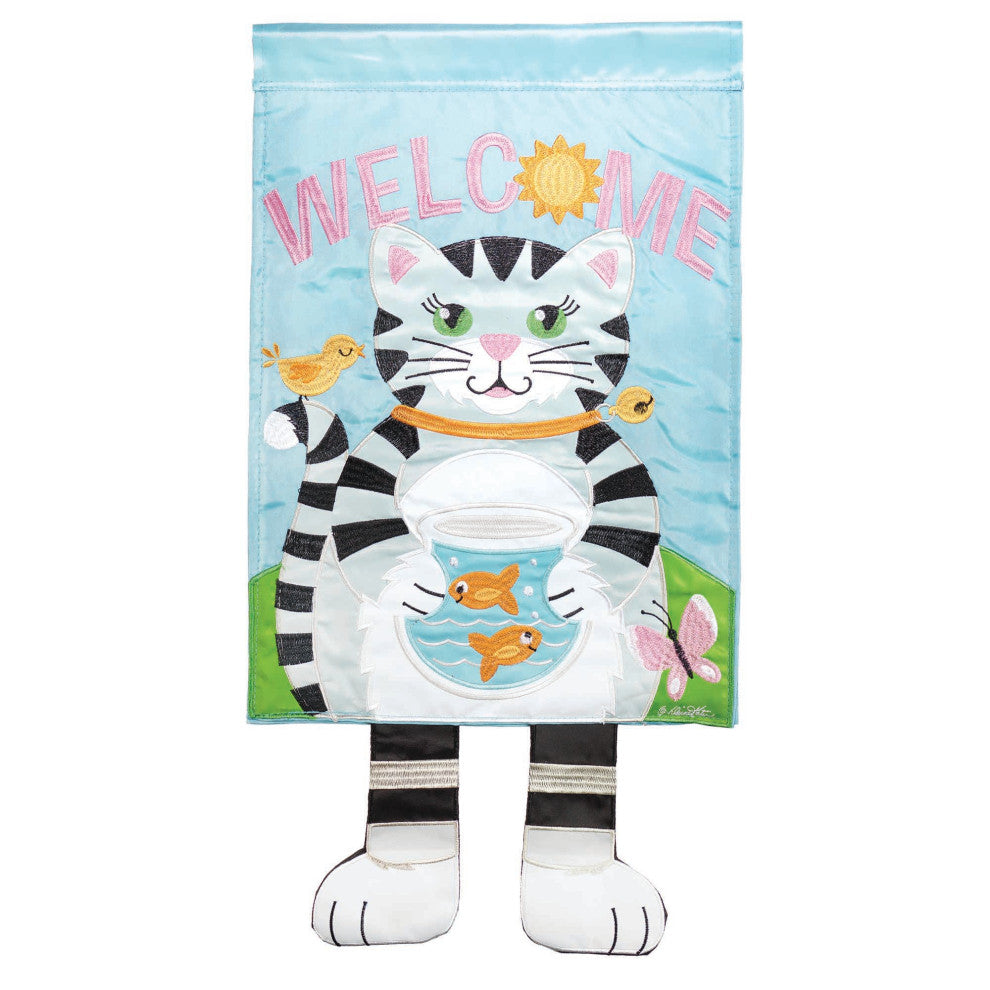 Crazy Leg Cat Welcome Double Applique