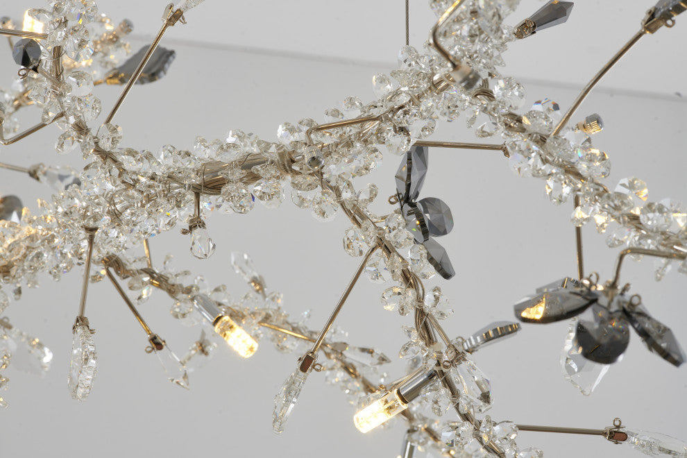 Smoke and Clear Crystal Branch Light Fixture With Clear Beaded Crystal Branches