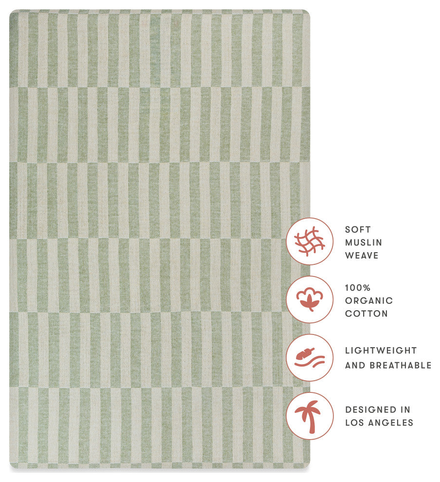 Mini Crib Sheet, GOTS Certified Organic Muslin Cotton, Moss Stripe