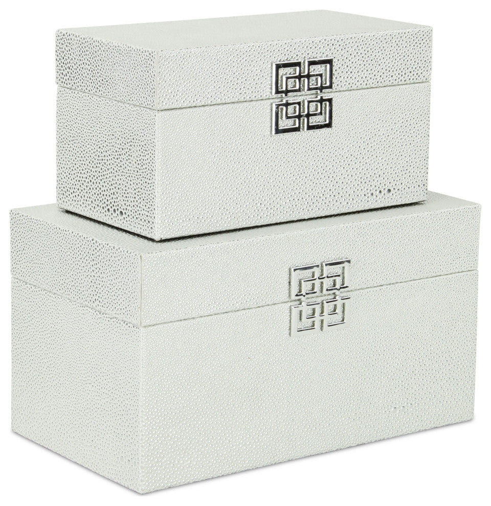 Galena "Double Happiness" Faux Shagreen Box Set, White Silver
