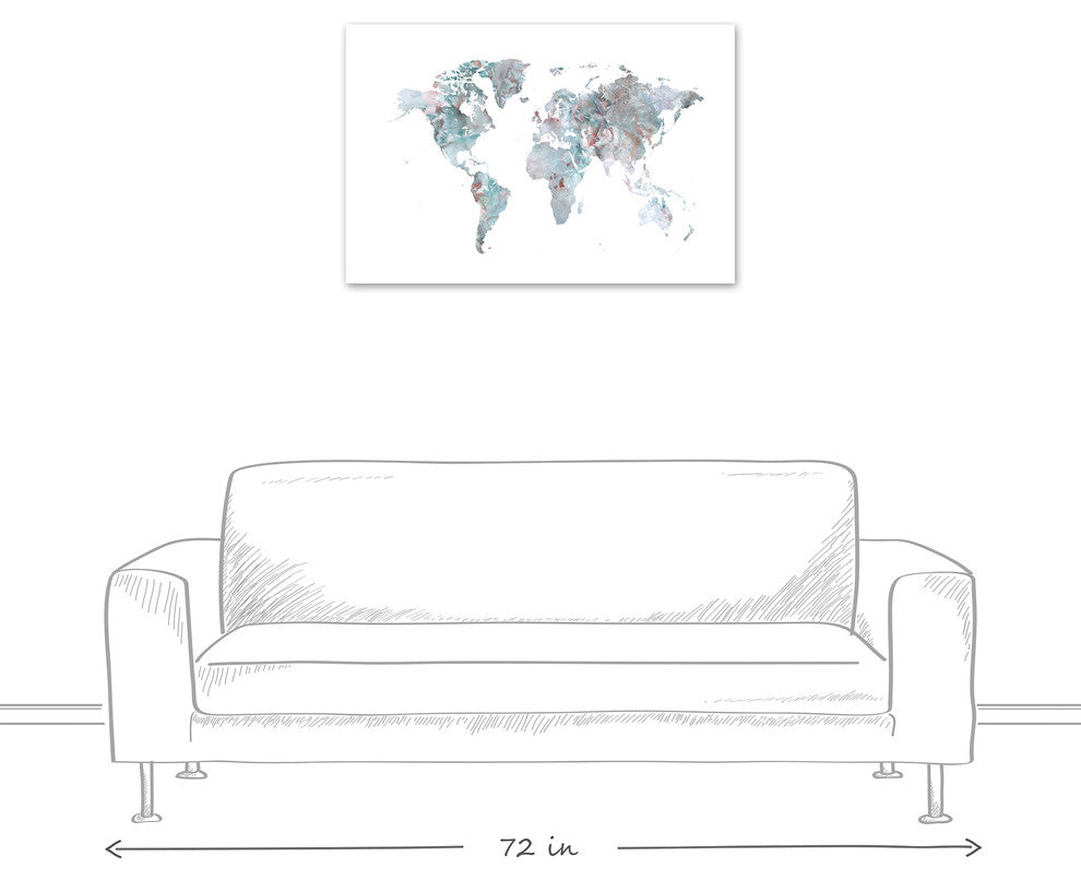 Greige World Map 24x36 Canvas Wall Art