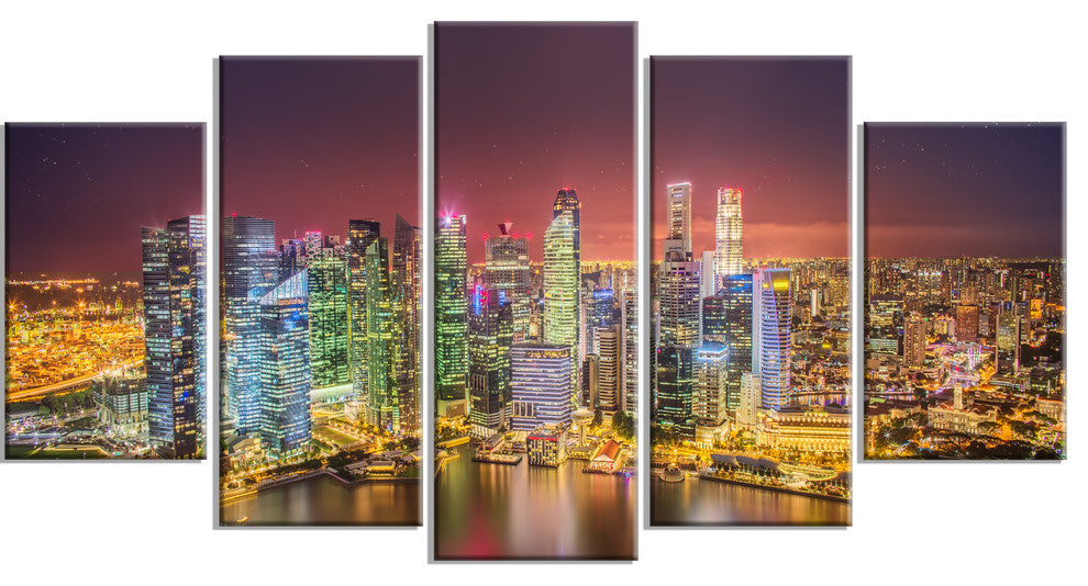 "Singapore Skyline View of Marina Bay" Canvas Print60"x32", 5-Panels