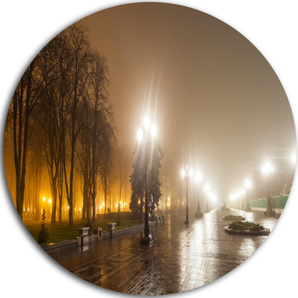 Avenue Of City Park At Night, Cityscape Photo Round Wall Art, 23"