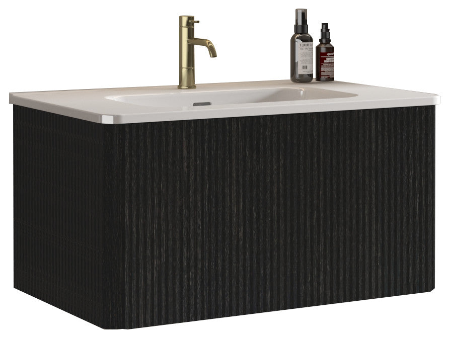 Wall-Mounted Bathroom Vanity Set with White Ceramic Sink, 30"