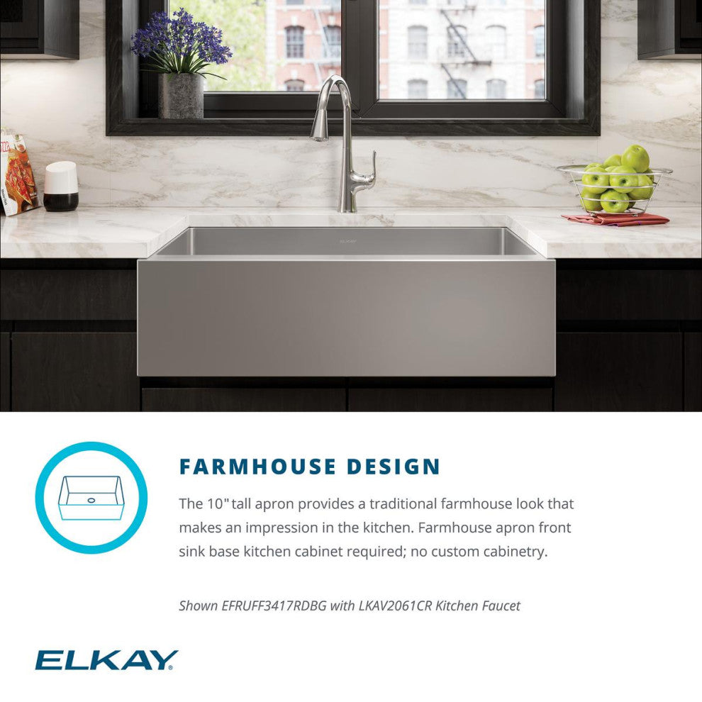 EFRUFFA3417DBG Elkay Crosstown 16 Gauge Stainless Steel Tall Farmhouse Sink Kit