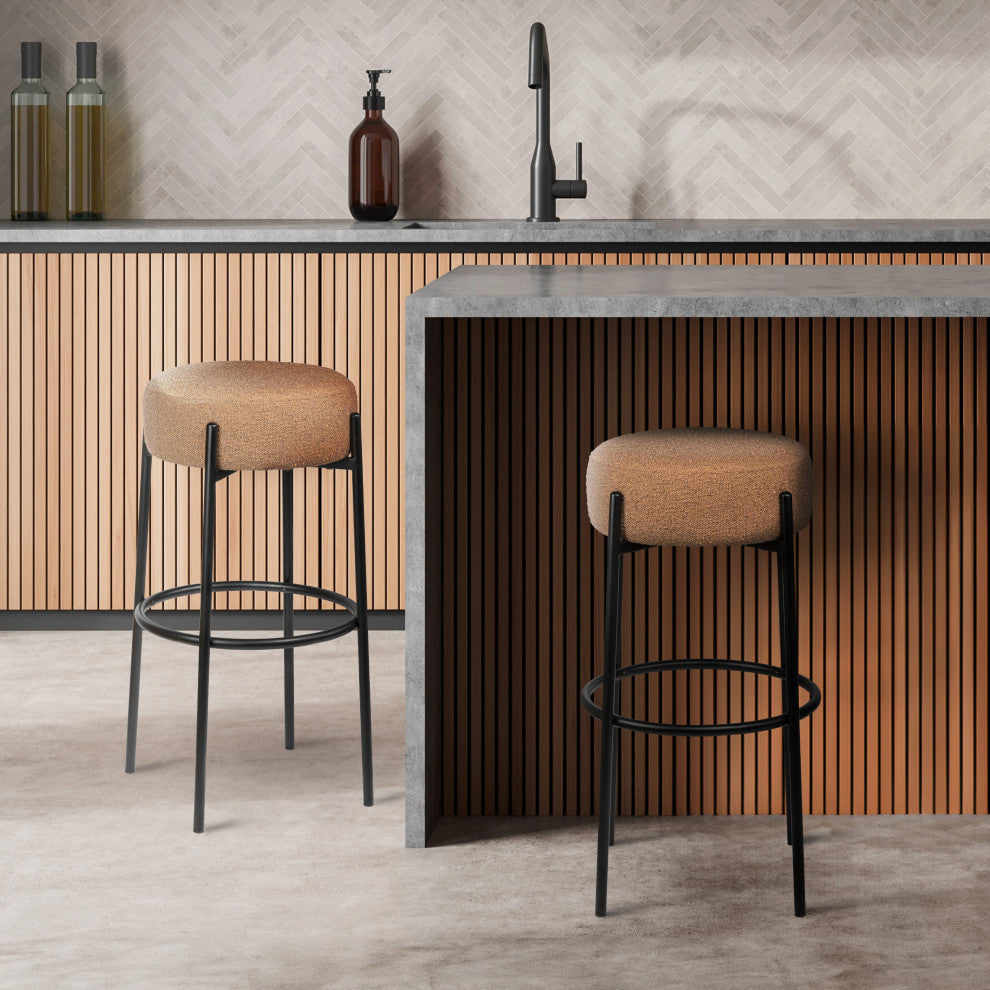 Paola Modern Minimalist Round Backless Metal Cushioned Bar Stool