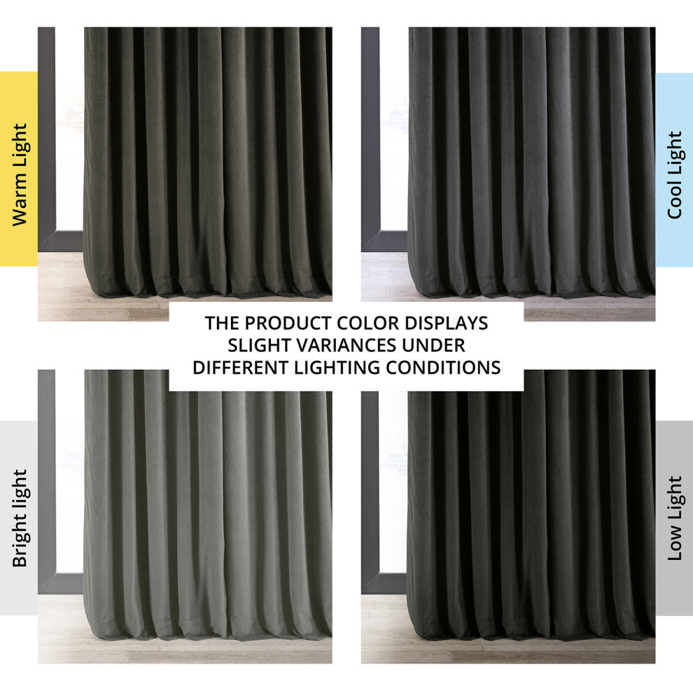 Extra Wide Blackout Velvet Curtain Single Panel, Gunmetal Gray, 100"x96"