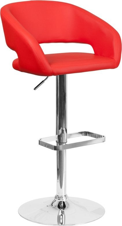 Estella Rounded Mid-Back Swivel Red Vinyl Adjustable Barstool