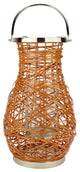 16.25" Modern Orange Woven Iron Pillar Candle Lantern with Glass Hurricane
