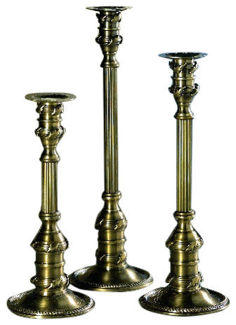 Column Candleholders, Antique Brass