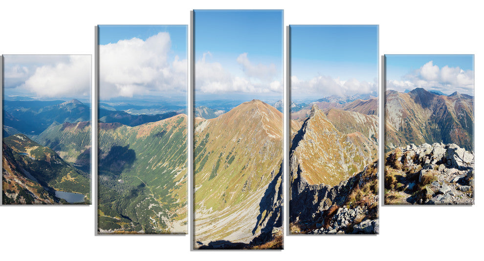 "Ostry Rohac And Volovec At Tatras" Landscape Wall Wall Art, 5 Panels, 60"x32"