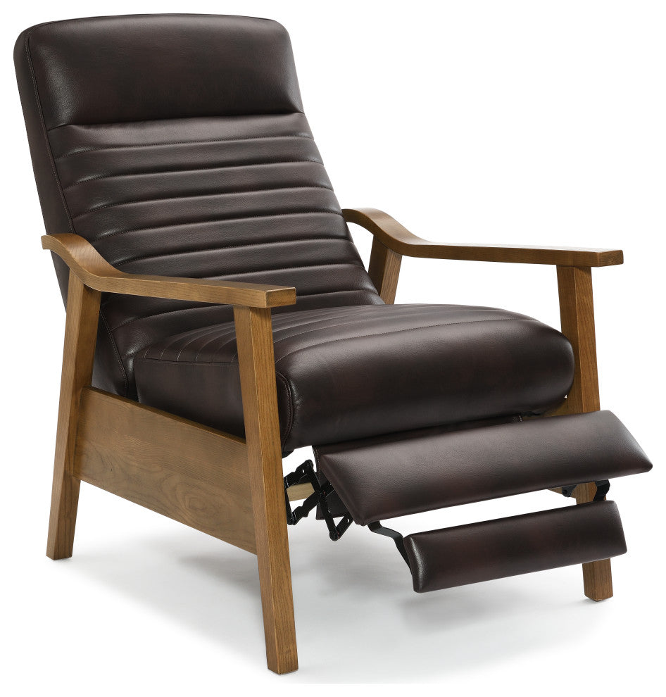 Arthur Wood Arm Push Back Recliner - Burnished Brown