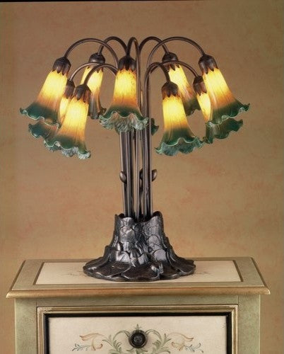 Meyda Lighting 14357 22"H Amber/Green Pond Lily 10 Lt Table Lamp