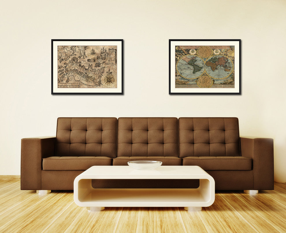 Land Vintage Map Print On Canvas With Picture Frame 16" X 21"