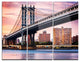 "Manhattan Bridge Under Purple Sky" Photo Metal Wall Art, 3 Panels, 36"x28"