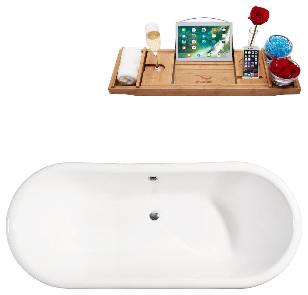 72" Cast Iron R5162CH-CH Soaking Clawfoot Tub and Tray With External Drain