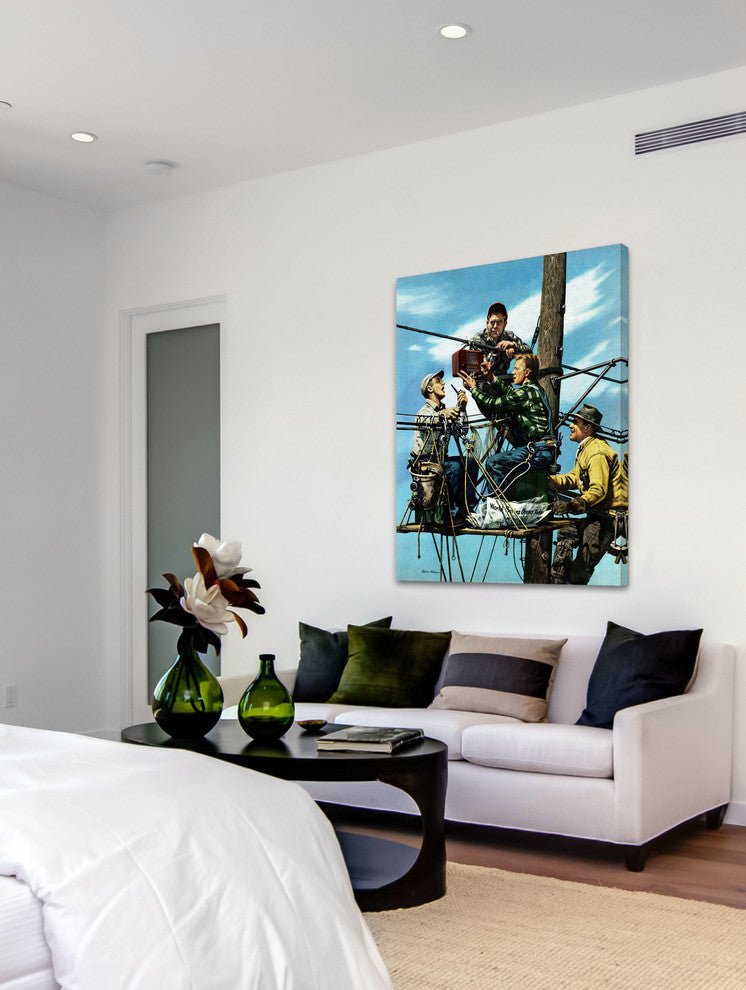 "Linemen Listen to World Series" Print on Canvas by Stevan Dohanos