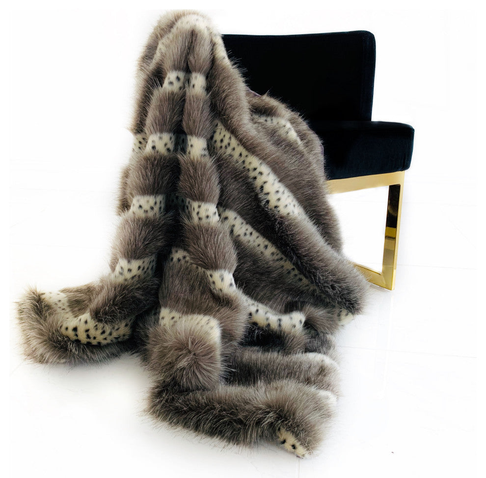 Plutus Gray Two Tone Feather Faux Fur Luxury Throw Blanket, 114"x120"