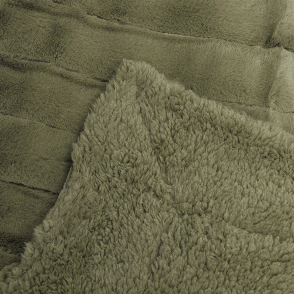 Super Mink Faux Fur Throw Blanket, Olive, 50"x60"