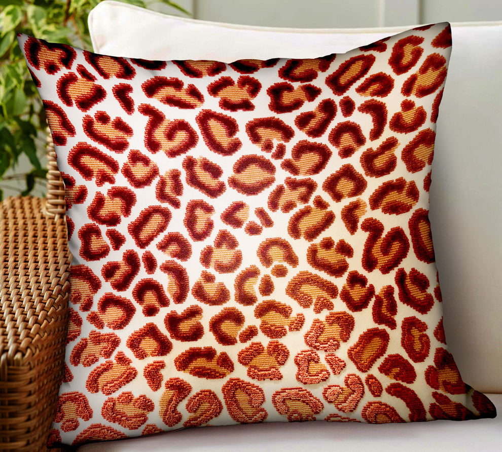 Plutus Emberglow Velvet Cheetah Red Animal Motif Luxury Throw Pillow, 24"x24"