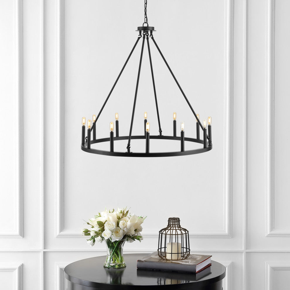 Ring Iron Rustic Farmhouse LED Chandelier, 12-Light