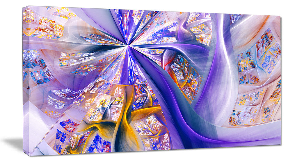 Purple Yellow Fractal Curves, Abstract Wall Art, 40x20