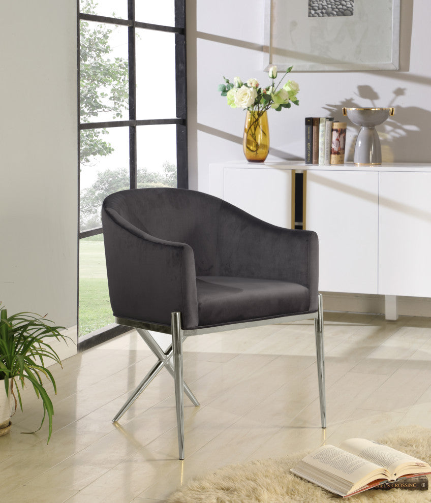 Xavier Velvet Dining Chair, Gray, Chrome Legs