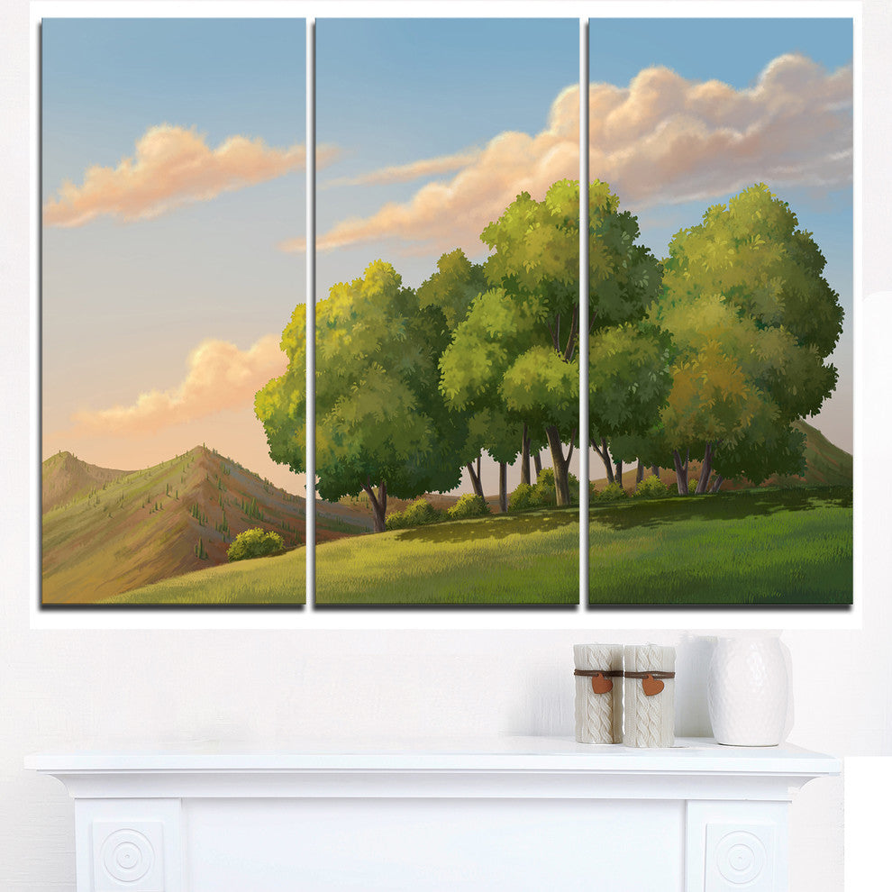 "Green Mounds With Green Trees" Oversized Metal Wall Art, 3 Panels, 36"x28"