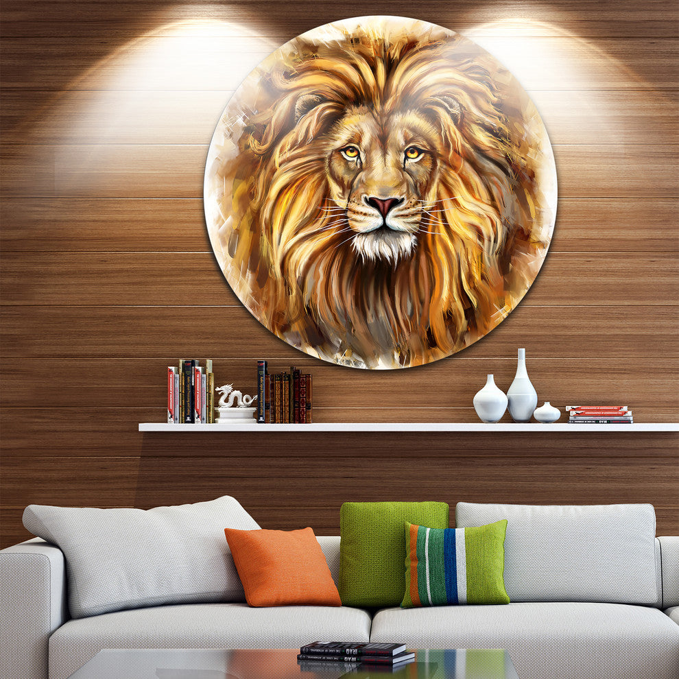 Angry King Of Forest, Animal Round Metal Wall Art, 36"